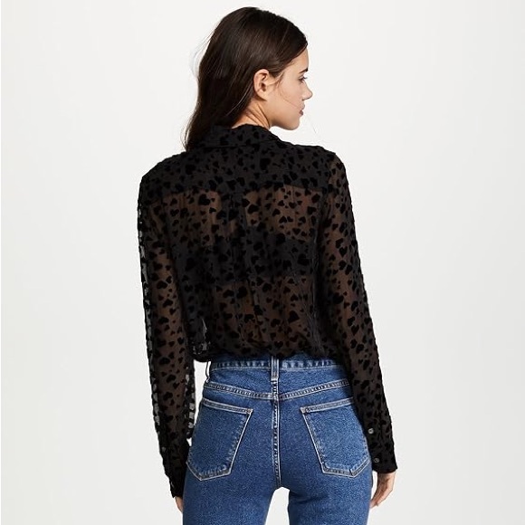 Equipment Femme Black Silk Blend Velvet Heart Sheer Button Up Shirt - Small - Picture 5 of 8